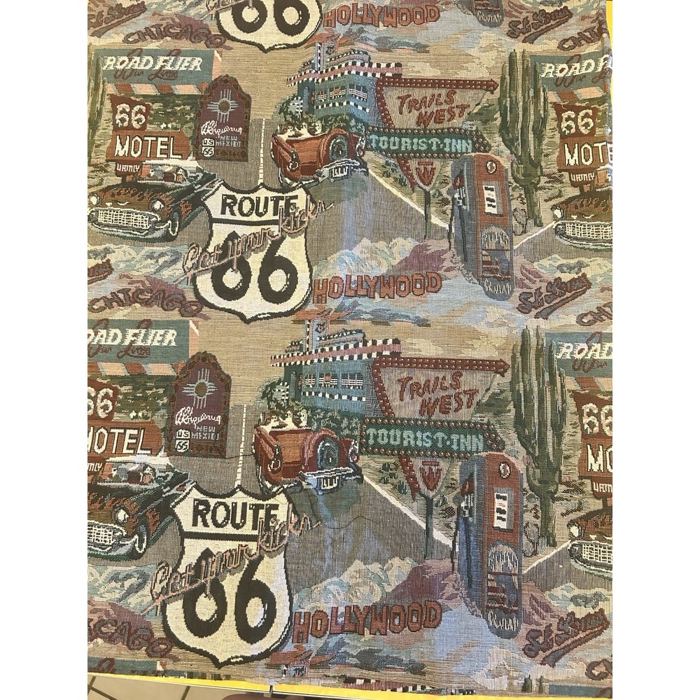 VTG Route 66 Fabric Tapestry Travel USA Hollywood Car Auto